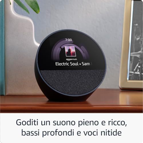 Nuovo Amazon Echo Spot (modello 2024) | Sveglia intelligente con audio di qualità e Alexa | Nero