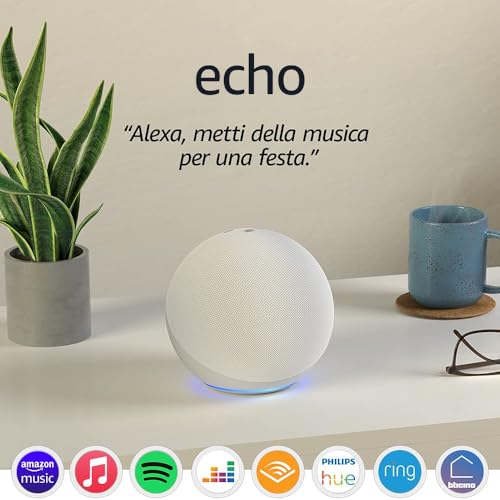 Echo (4ª generazione) | Altoparlante intelligente Wi-Fi e Bluetooth, suono di qualità premium, con Dolby, hub per Casa Intelligente e Alexa | Bianco ghiaccio