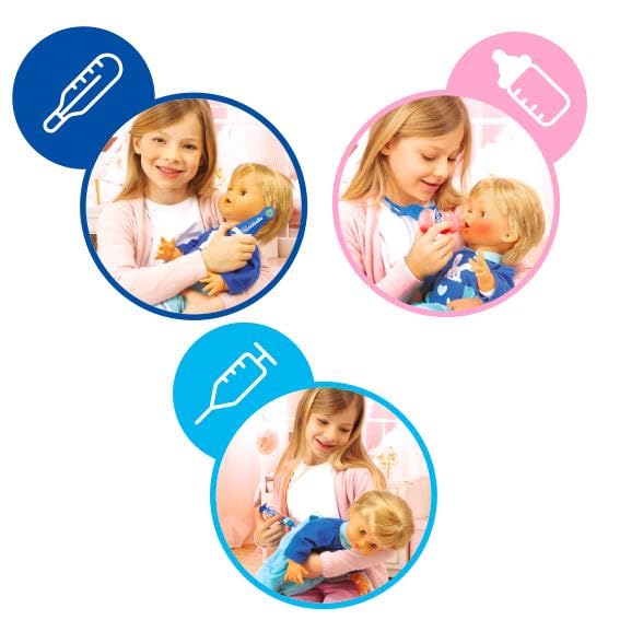 Cicciobello Bua, Bambola Interattiva con Accessori, Giochi Bambini 2 anni, Cicciobello con Accessori per la Cura Come Termometro e Stetoscopio, Usa il Ciuccio per Farlo Smettere di Piangere!