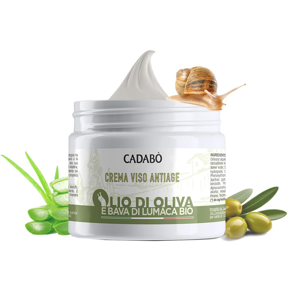CADABO' Crema Viso Antirughe e Antimacchia per Uomo e Donna con Bava di Lumaca e Olio Bio - Made in Italy, Idratante e Nutriente, 50ml