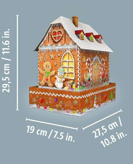 Ravensburger - 3D Puzzle Casetta di Pan di Zenzero Night Edition con Luce, 180 Pezzi, 6+ Anni