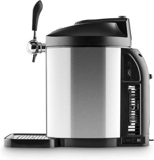 Klarstein Skal - Spillatore Birra, Spillatrice, Spillatore Birra da Casa 5 Litri, 3 x Cartuccia a Pressione CO² e Adattatore, Display LED, Silenzioso, 2-12 °C, Vassoio Gocce, Acciaio Inox, Argento