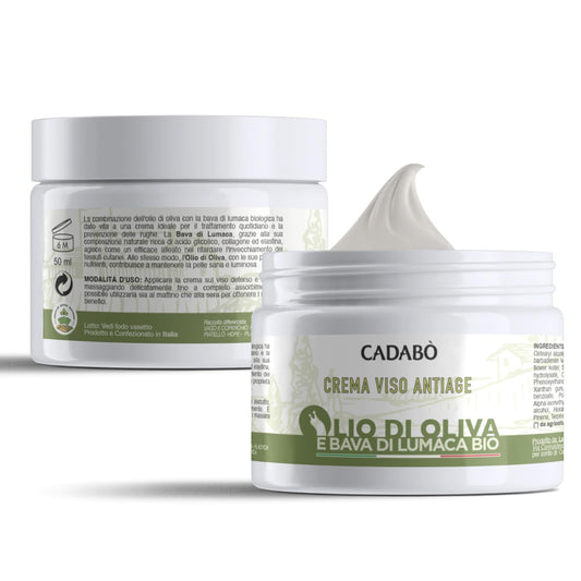 CADABO' Crema Viso Antirughe e Antimacchia per Uomo e Donna con Bava di Lumaca e Olio Bio - Made in Italy, Idratante e Nutriente, 50ml