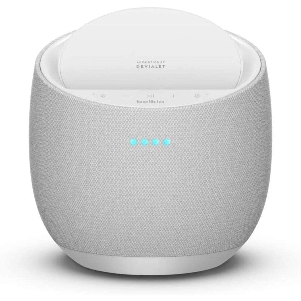 Belkin Altoparlante Intelligente Hi-Fi + Caricabatteria Wireless SoundForm Elite (Alexa, Bluetooth, AirPlay2, Acustica Devialet), Bianco