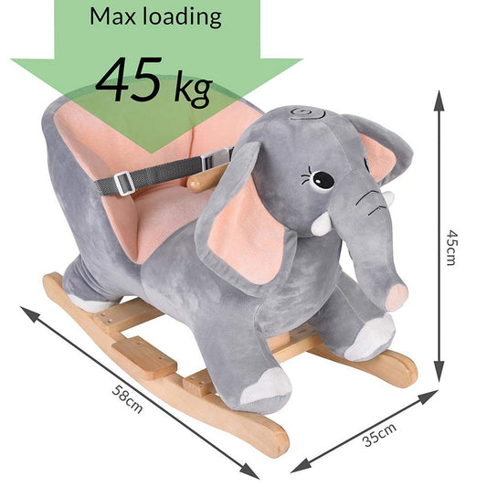 Bakaji Elefante a Dondolo Cavalcabile Peluche Giocattolo per Bambini con Effetti Sonori Maniglie e Cintura di Sicurezza (Elefante)