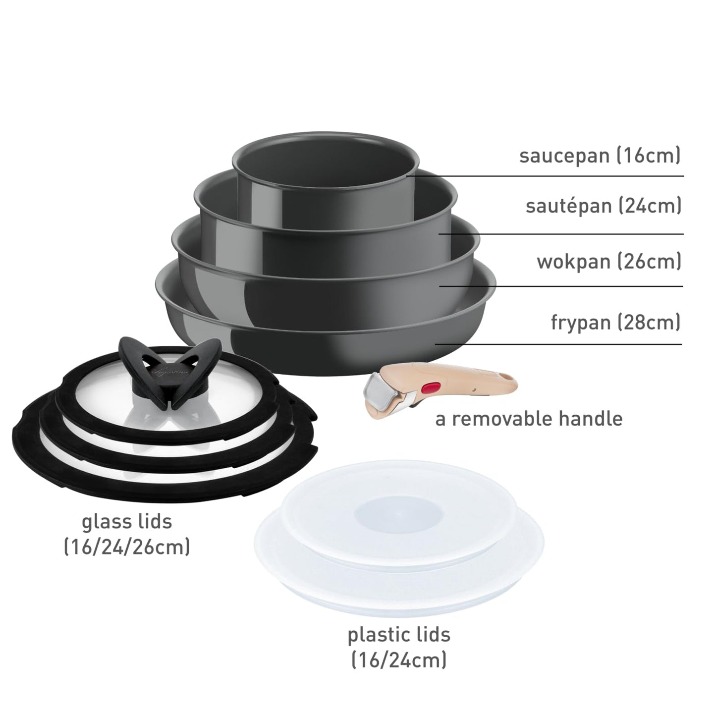 Lagostina Ingenio Vivissima, Set 10 Pentole in Ceramica Antiaderente con Manico Rimovibile, 100% Alluminio Riciclato con Tecnologia Thermo-Signal per Tutte le Fonti di Calore Inclusa Induzione
