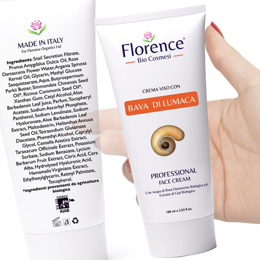 100ml. Bio Crema con Bava di Lumaca al 65%, Acido Ialuronico Puro 100%, Vitamina C, E. Ingredienti a Nota Azione Antietà, Cicatrizzante e Antimacchia per Viso, Collo e Contorno Occhi.