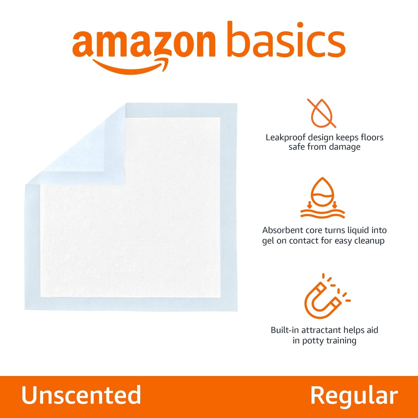 Amazon Basics, Tappetini per l'addestramento di Cani e Cuccioli, Design a 5 Strati a Prova di perdite con Superficie ad Asciugatura Rapida, Dimensione Standard, Confezione da 100, Blu/Bianco
