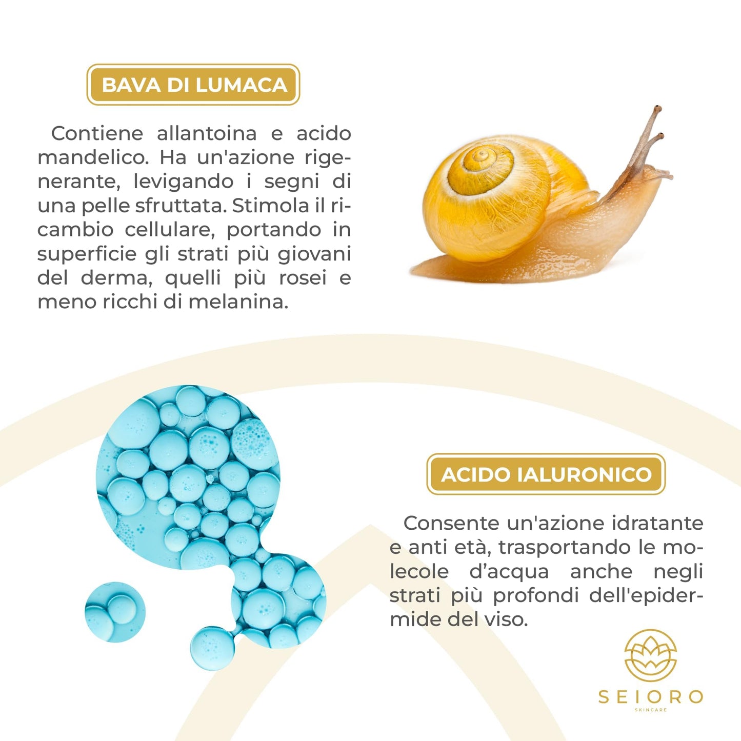 SEIORO Crema Viso Bava di Lumaca Biologica con Acido Ialuronico e Vitamina E. Antirughe Donna Idratante e Antimacchie per Pelle Mista, Secca o Grassa, 50 ml. | 100% Made In Italy