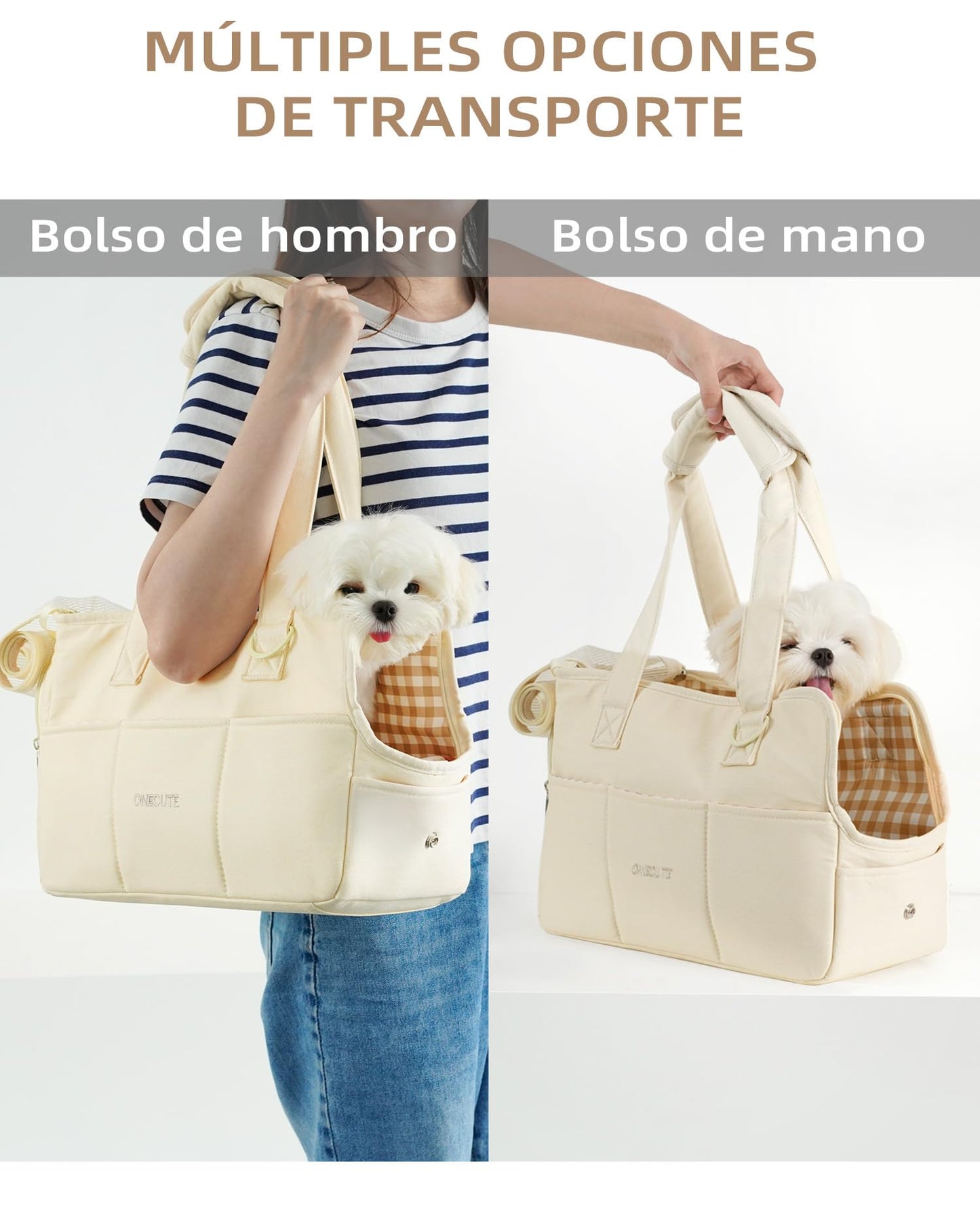 Trasportino per cani di piccola taglia coniglio gatto con grandi tasche, borsa in cotone, trasportino per cani con lati morbidi, trasportino pieghevole per cuccioli da viaggio(beige, 34x16x25 cm).