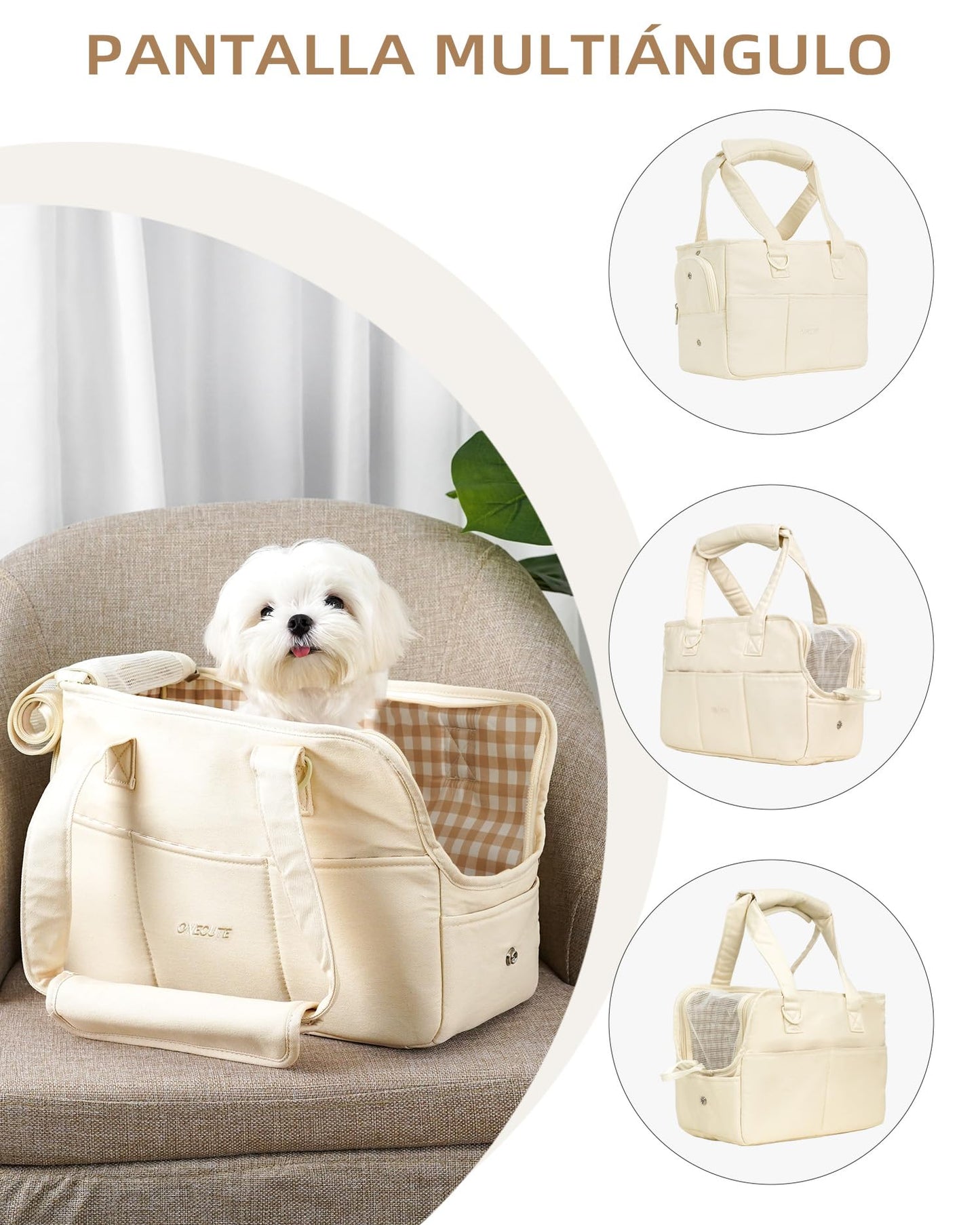 Trasportino per cani di piccola taglia coniglio gatto con grandi tasche, borsa in cotone, trasportino per cani con lati morbidi, trasportino pieghevole per cuccioli da viaggio(beige, 34x16x25 cm).