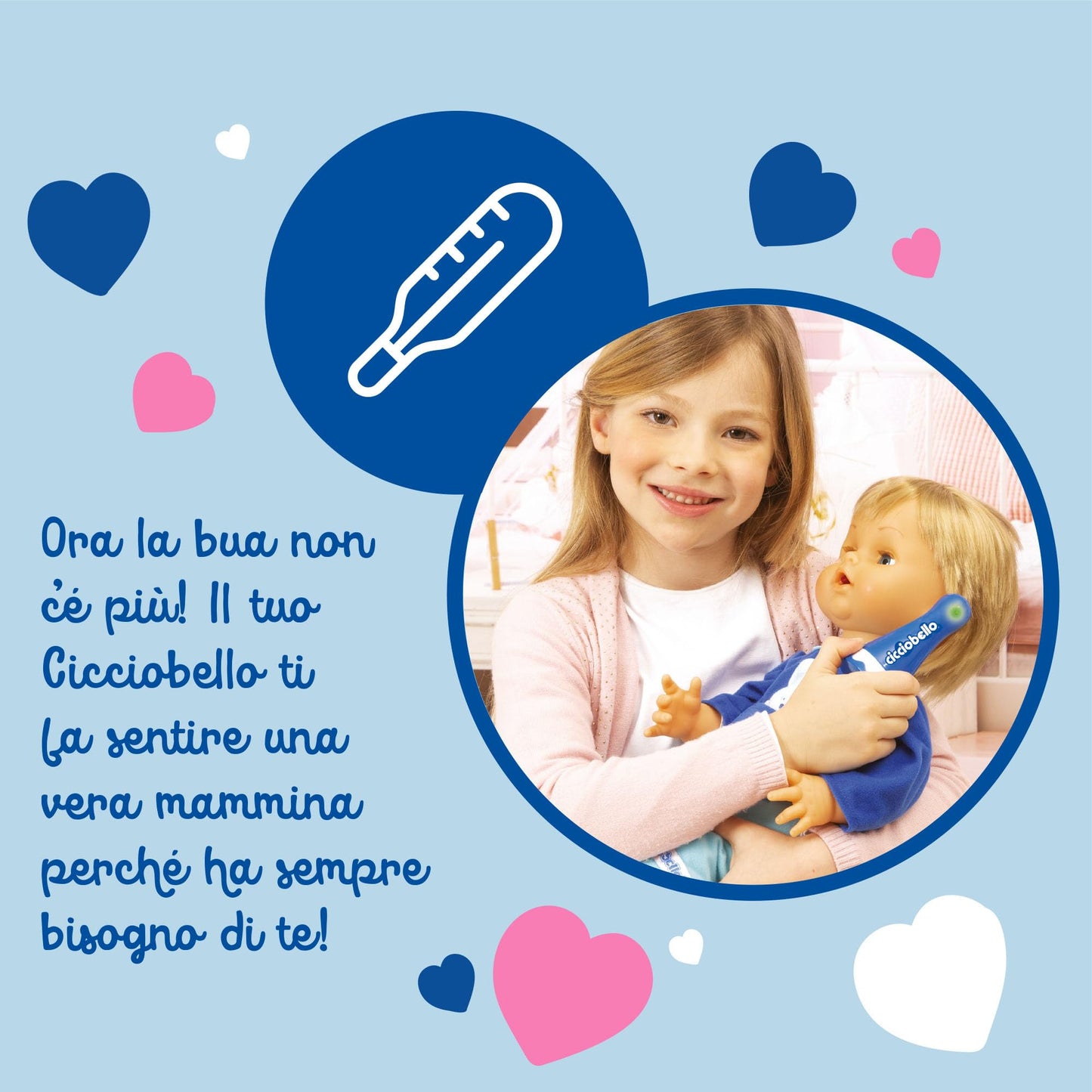 Cicciobello Bua, Bambola Interattiva con Accessori, Giochi Bambini 2 anni, Cicciobello con Accessori per la Cura Come Termometro e Stetoscopio, Usa il Ciuccio per Farlo Smettere di Piangere!