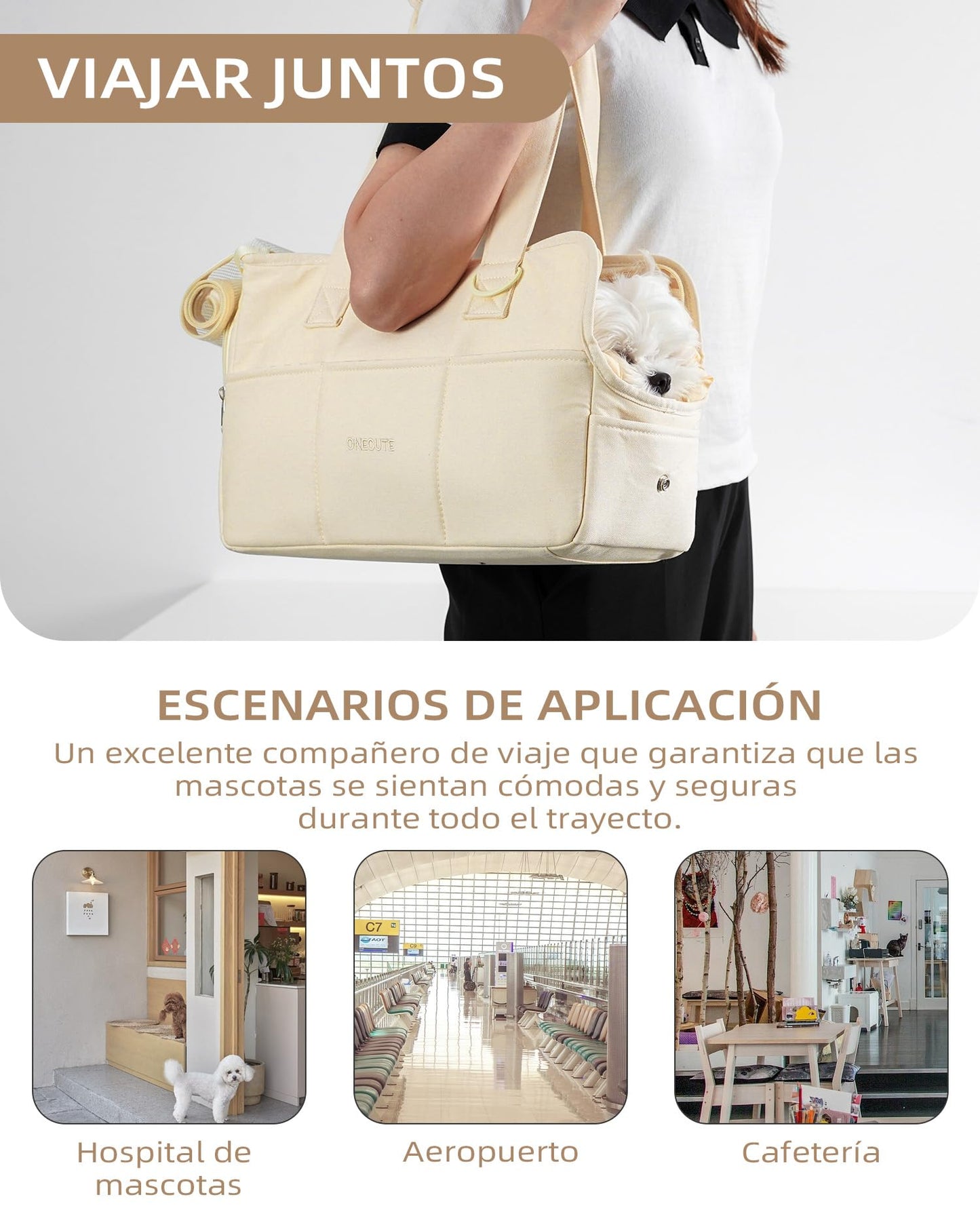 Trasportino per cani di piccola taglia coniglio gatto con grandi tasche, borsa in cotone, trasportino per cani con lati morbidi, trasportino pieghevole per cuccioli da viaggio(beige, 34x16x25 cm).