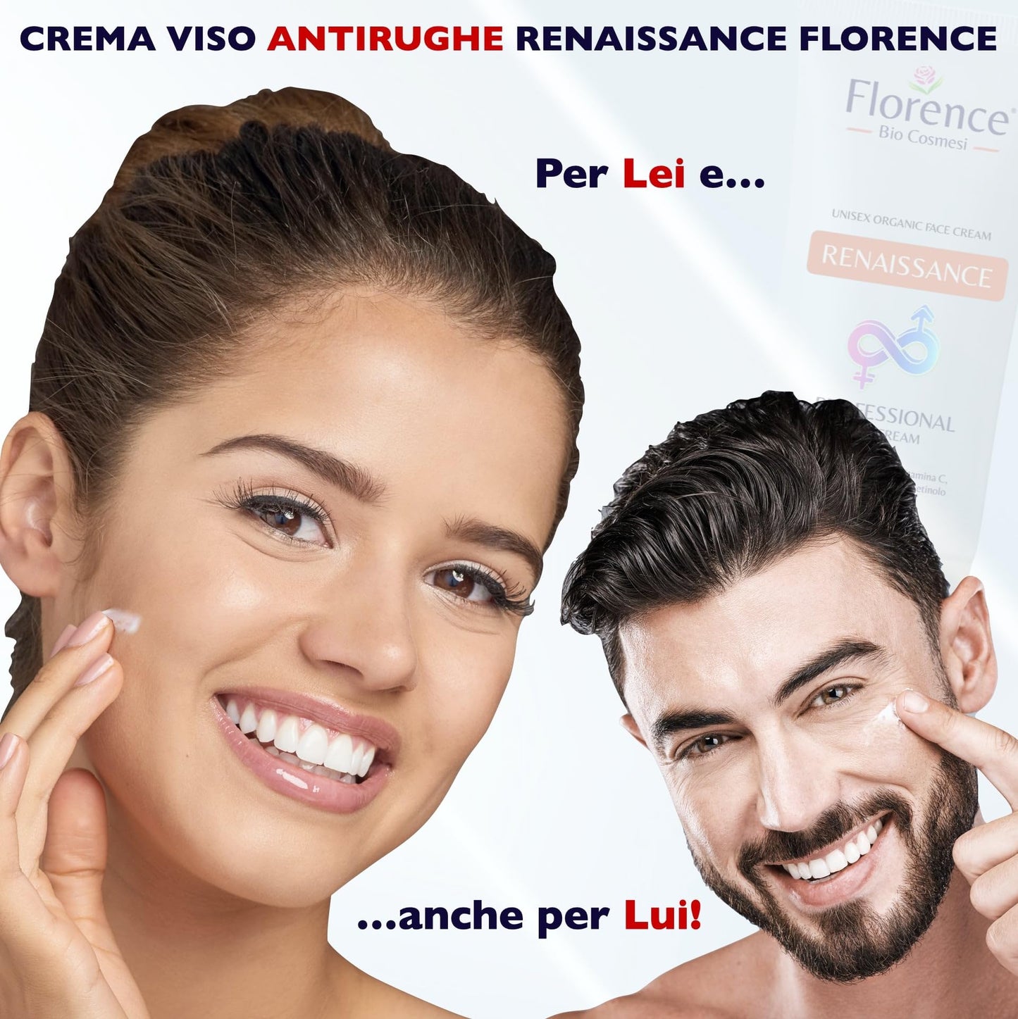 Florence 100 ml. Bio Crema Viso Acido Ialuronico Antirughe, Antietà e Antimacchia per Donna e Uomo. Crema Idratante viso Vitamina C e Retinolo anche per Contorno Occhi. Made in Italy