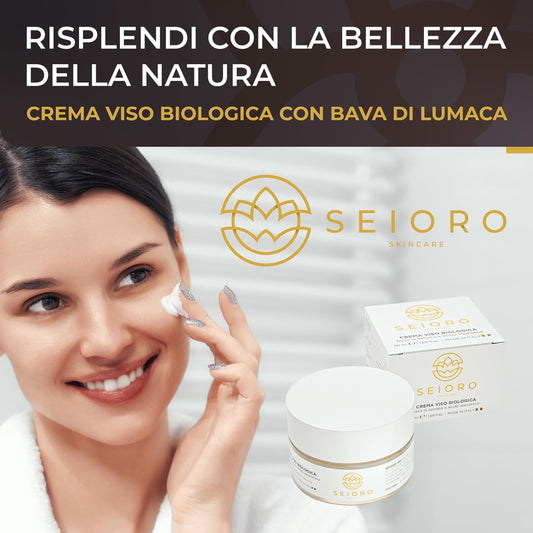SEIORO Crema Viso Bava di Lumaca Biologica con Acido Ialuronico e Vitamina E. Antirughe Donna Idratante e Antimacchie per Pelle Mista, Secca o Grassa, 50 ml. | 100% Made In Italy