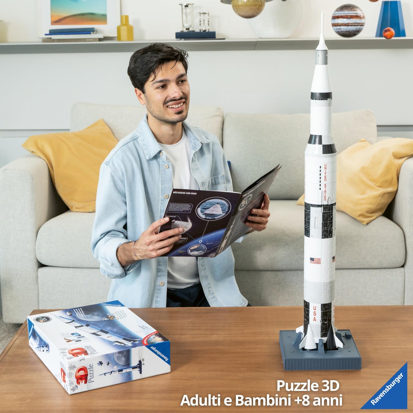 Ravensburger - Puzzle 3D, Apollo Saturn V Rocket, Razzo Spaziale, per Adulti e Bambini 8+ Anni, Idea Regalo, 440 Pezzi