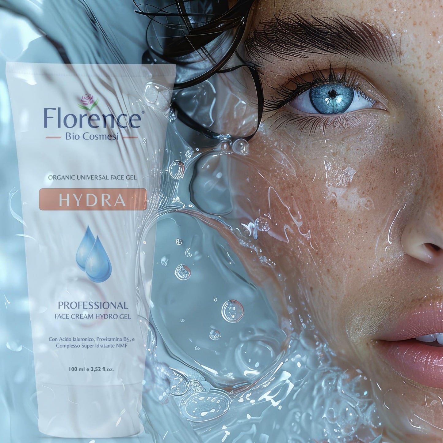 Crema Gel Viso con Ingredienti Antirughe, Acido Ialuronico e Niacinamide. Idratante Donna e Uomo, Hydra Florence Organic Face per Pelle Luminosa, Rivitalizzata e Levigata Texture Leggera,100 ml