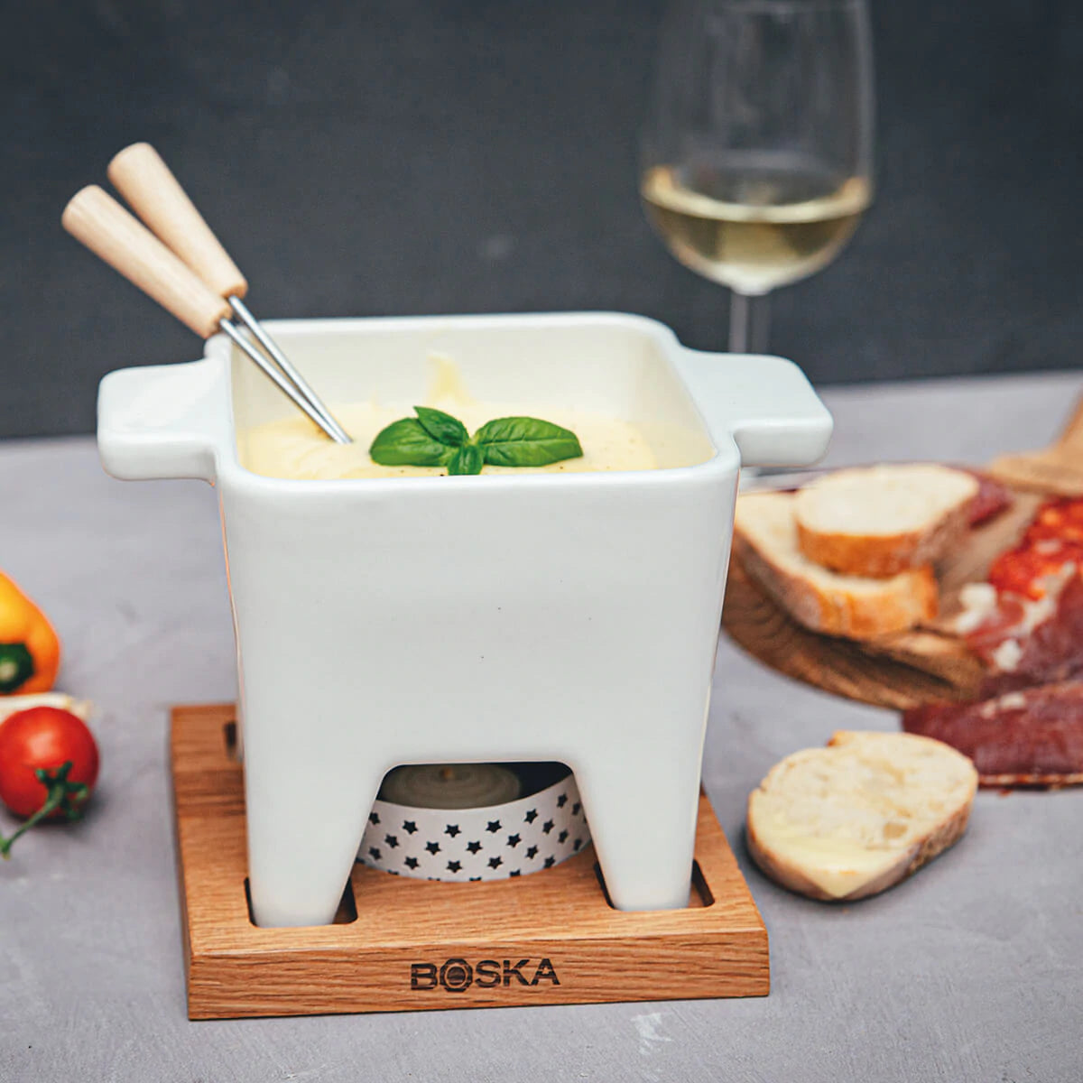 Juego de Fondue Grande Boska Blanco de Cerámica