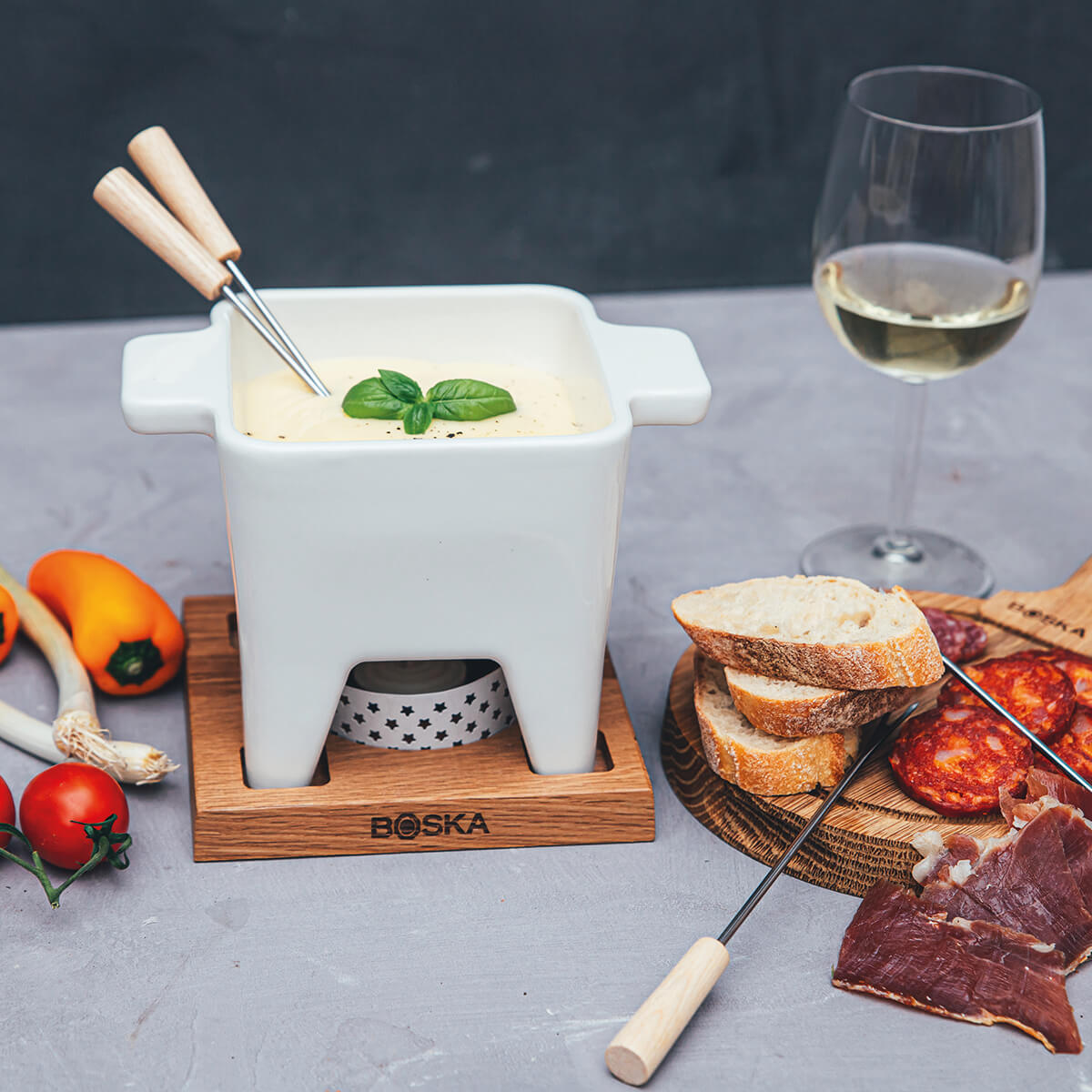 Juego de Fondue Grande Boska Blanco de Cerámica