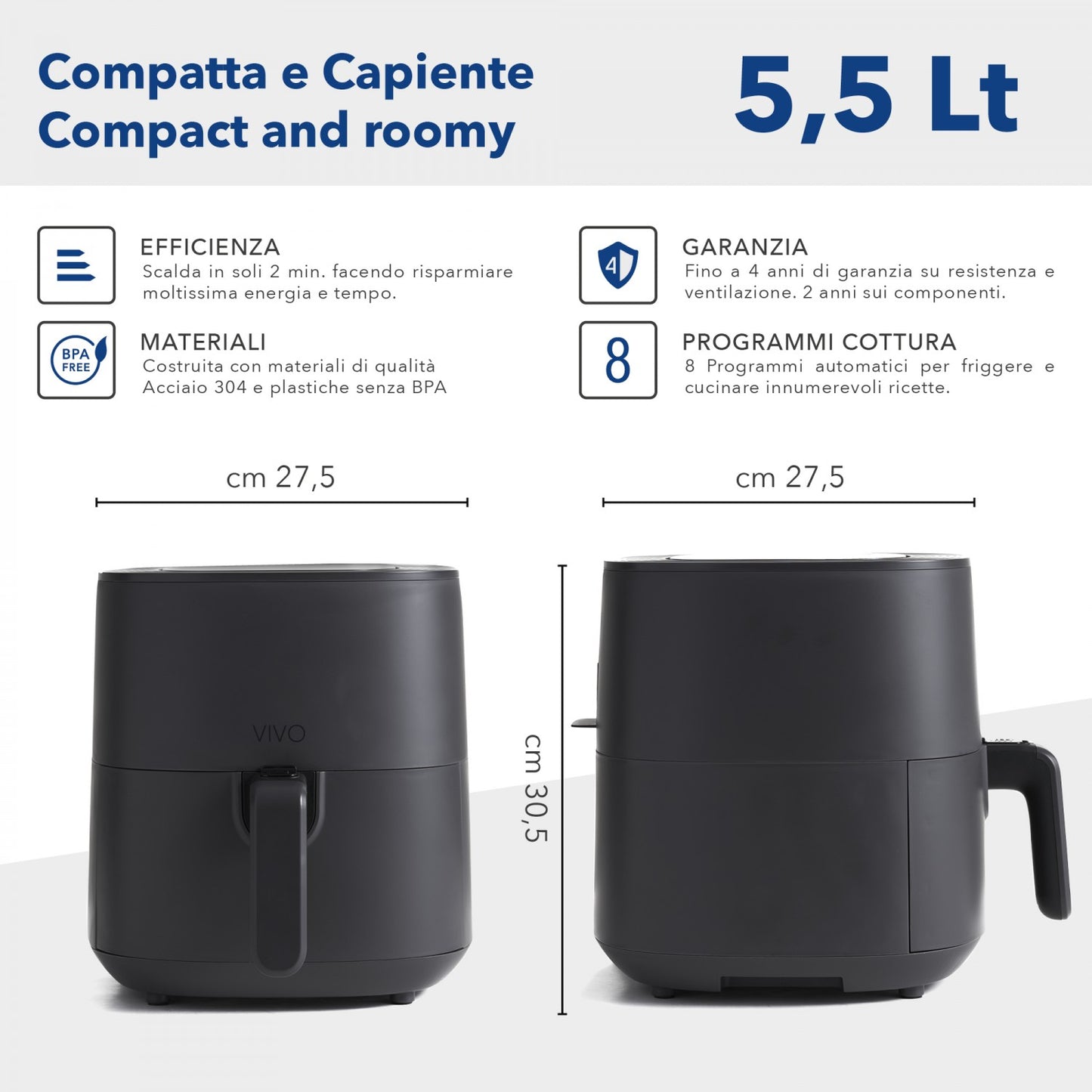 Vivo Friggitrice Ad Aria Classe Italy Air Fryer 5,5L