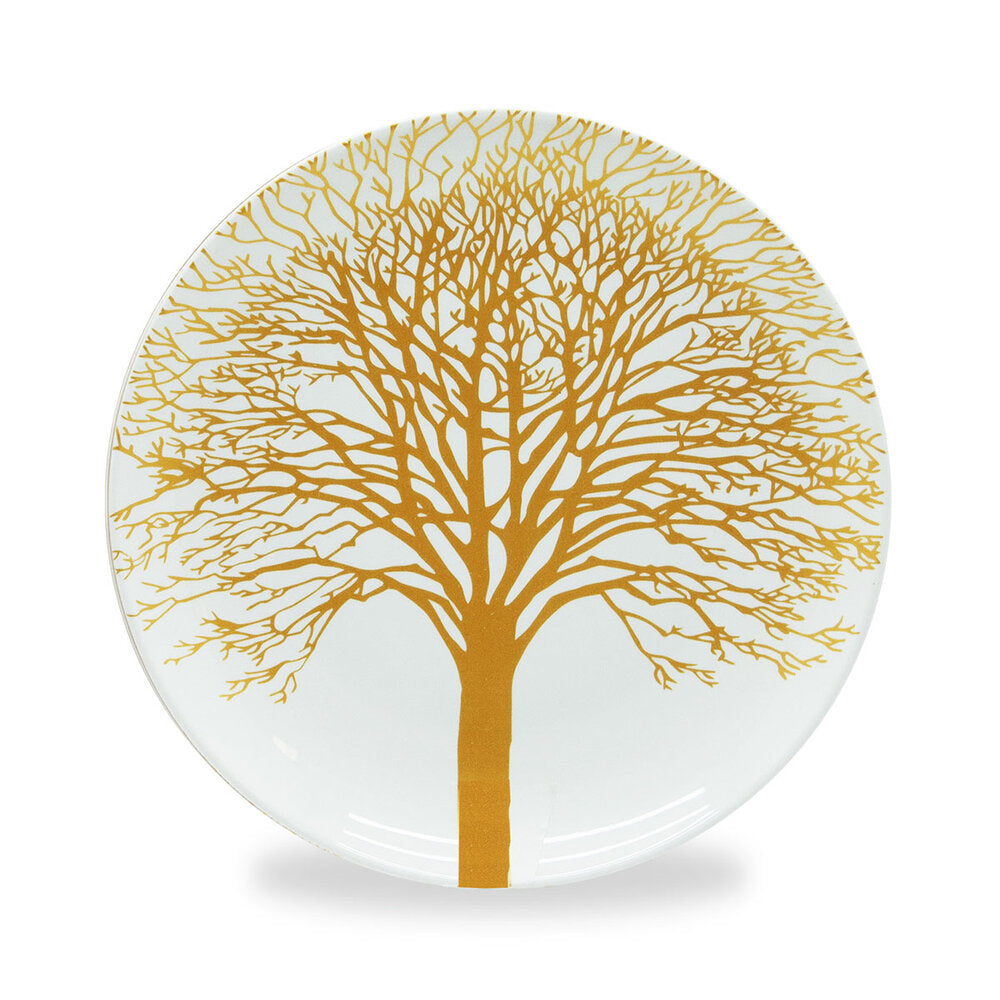WD Lifestyle New Bone China Juego de 4 platos y 4 tazas en cerámica y acabado dorado