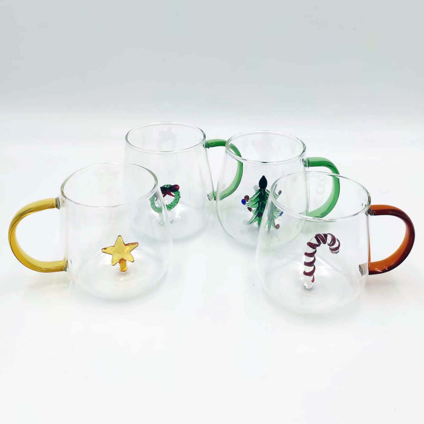 Juego de 4 tazas de cristal navideñas
