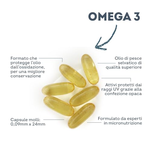 Omega 3 Olio di Pesce con 1000 mg EPA e 500 mg DHA - Alto Dosaggio Quotidiano - Senza Retrogusto - 2000 mg Olio di Pesce - 60 Capsule Softgel - Integratore Omega 3 e Acidi Grassi Essenziali EPA DHA