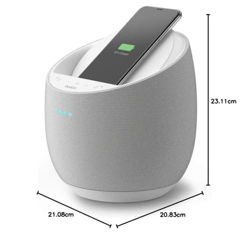 Belkin Altoparlante Intelligente Hi-Fi + Caricabatteria Wireless SoundForm Elite (Alexa, Bluetooth, AirPlay2, Acustica Devialet), Bianco