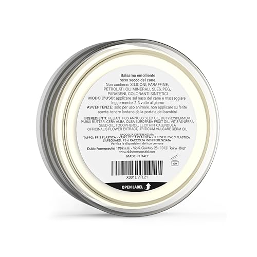 Dulàc - Crema Naso per Cani Naturale e Senza Profumo Made in Italy con Vitamina E, Calendula, Burro di Karité e Cera d'Api - Balsamo Idratante per Il Naso Screpolato del Cane, Ripara e Protegge