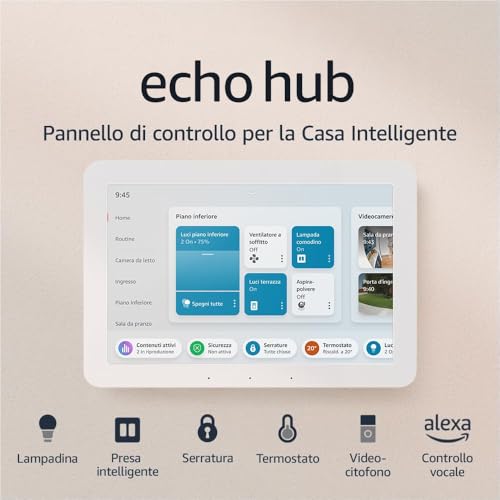 Echo Hub (Ultimo modello) | Pannello di controllo per la Casa Intelligente con Alexa e schermo da 8” | Compatibile con migliaia di dispositivi