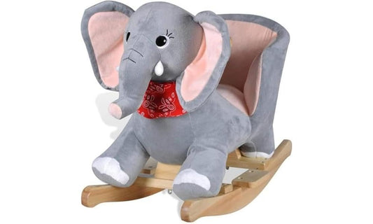 Bakaji Elefante a Dondolo Cavalcabile Peluche Giocattolo per Bambini con Effetti Sonori Maniglie e Cintura di Sicurezza (Elefante)