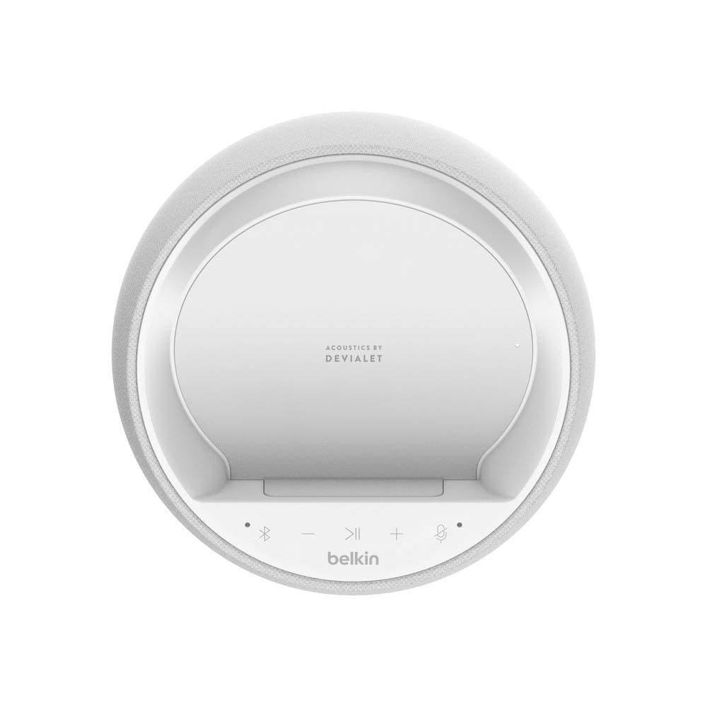 Belkin Altoparlante Intelligente Hi-Fi + Caricabatteria Wireless SoundForm Elite (Alexa, Bluetooth, AirPlay2, Acustica Devialet), Bianco