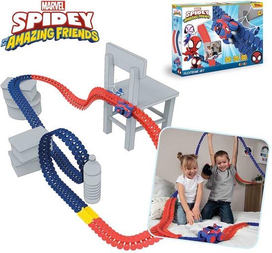 Smoby- Spidey FleXtreme Set, 7600180918, +4 anni, 4.4 m di pista, 184 pz, 1 auto spidey, batterie incluse