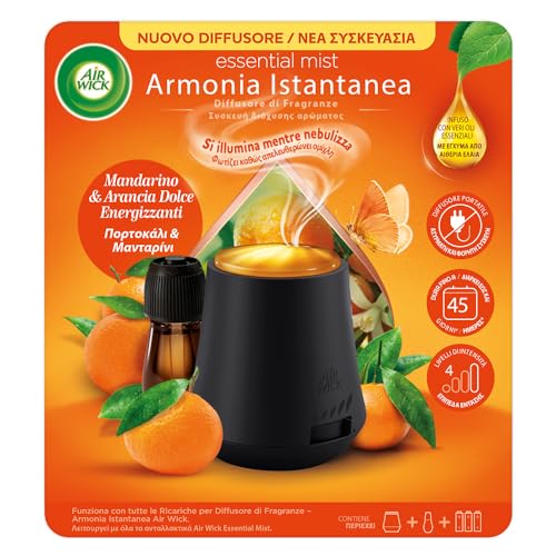 Airwick Armonia Istantanea Profumatore per Ambienti, Confezione con 1 Diffusore di Oli Essenziali e 1 Ricarica per Diffusore di Oli Essenziali alla Fragranza di Mandarino e Arancia Dolce Energizzanti