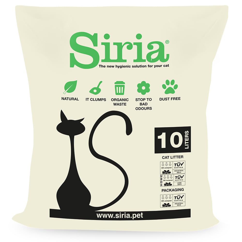 Siria 60L-Lettiera per Gatti Vegetale e Agglomerante-Set 6 sacchi da 10 Litri