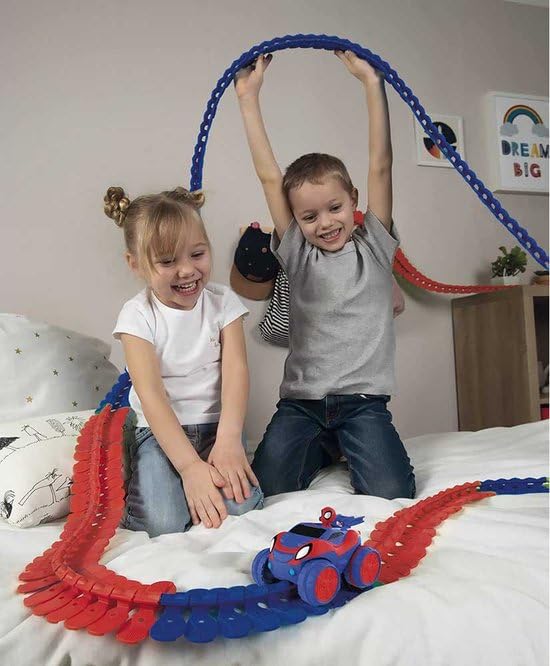 Smoby- Spidey FleXtreme Set, 7600180918, +4 anni, 4.4 m di pista, 184 pz, 1 auto spidey, batterie incluse