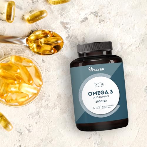 Omega 3 Olio di Pesce con 1000 mg EPA e 500 mg DHA - Alto Dosaggio Quotidiano - Senza Retrogusto - 2000 mg Olio di Pesce - 60 Capsule Softgel - Integratore Omega 3 e Acidi Grassi Essenziali EPA DHA