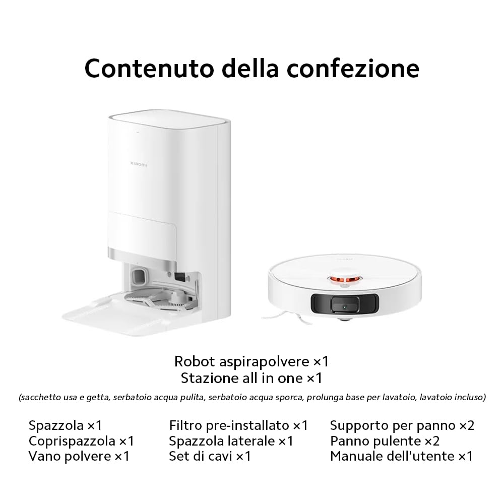 Xiaomi Robot Vacuum X20+, Robot Aspirapolvere Lavapavimenti, Stazione Smart All-in-one, Aspirazione 6.000 Pa, Navigazione Laser 3D, Lavaggio e Pulizia Pavimenti con Doppio Panno Rotante, Controllo App