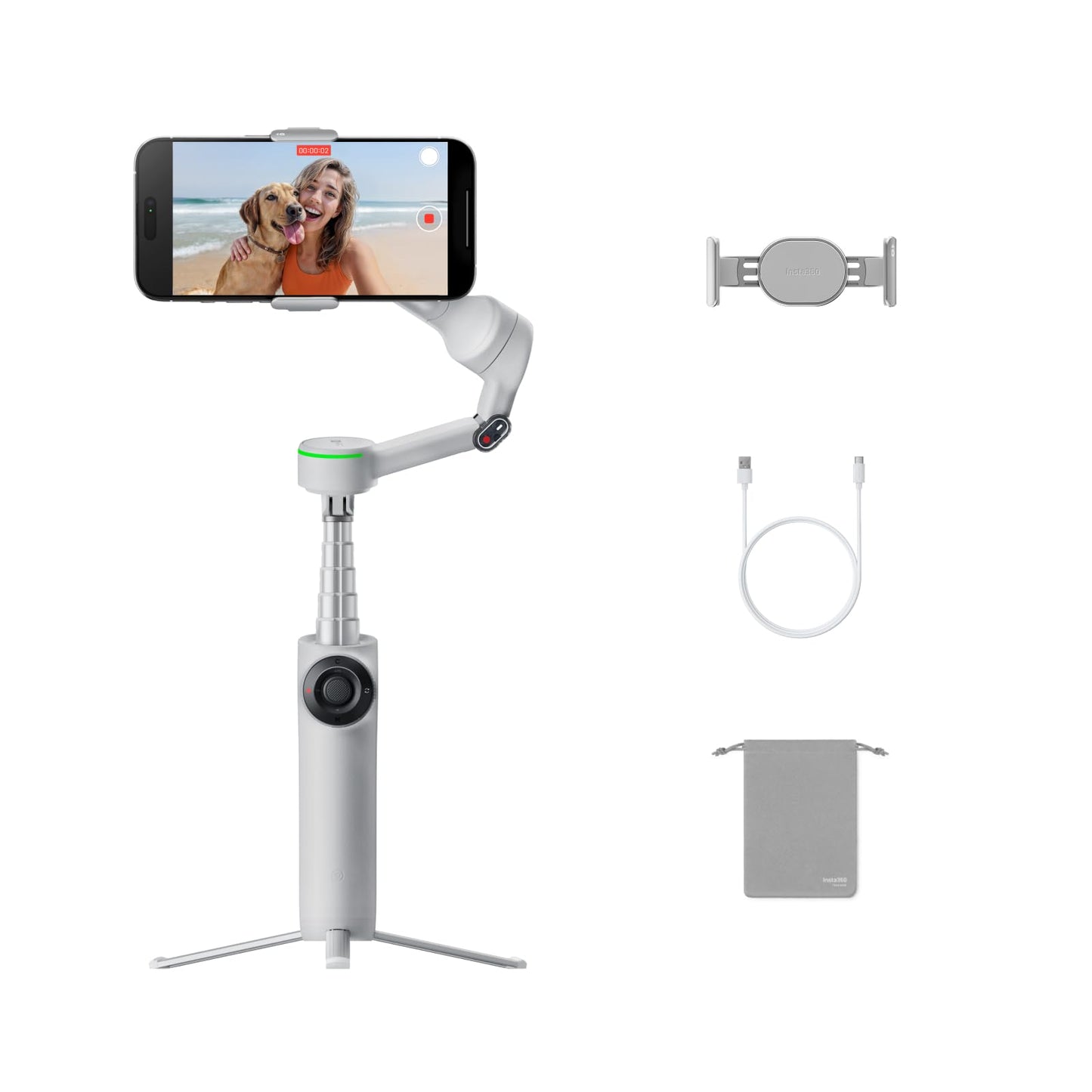 Insta360 Flow 2 Pro Grigio-Gimbal per smartphone AI, tracciamento con Apple DockKit, tracciamento multi-persona, treppiede e selfie stick incorporati, stabilizzatore portatile per iPhone/Android