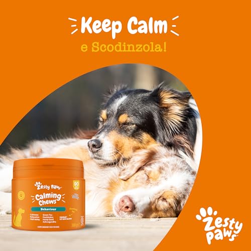 Zesty Paws calmante per cani | Integratore per cani | Ashwagandha, Tè Verde e L-Triptofano | Alimento Complementare per cani Adulti di tutte le taglie | Gusto Tacchino | 90 Pezzi