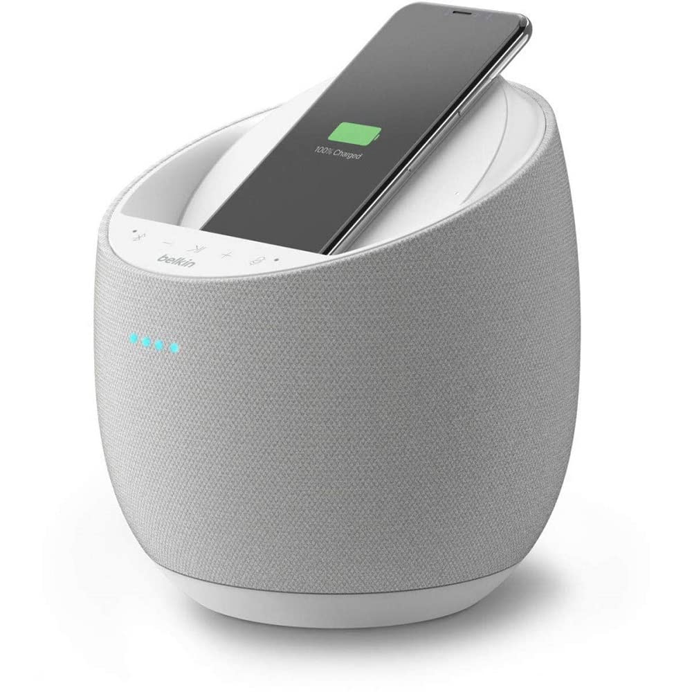 Belkin Altoparlante Intelligente Hi-Fi + Caricabatteria Wireless SoundForm Elite (Alexa, Bluetooth, AirPlay2, Acustica Devialet), Bianco