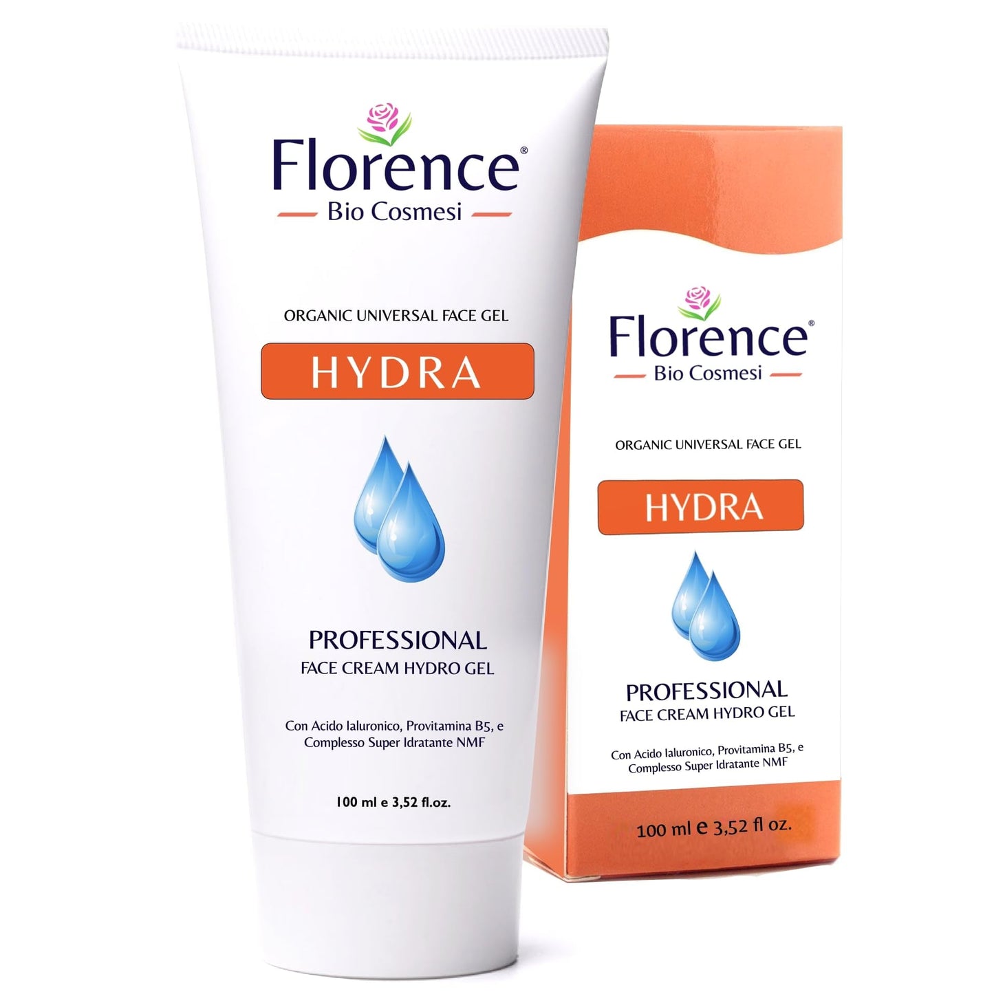 Crema Gel Viso con Ingredienti Antirughe, Acido Ialuronico e Niacinamide. Idratante Donna e Uomo, Hydra Florence Organic Face per Pelle Luminosa, Rivitalizzata e Levigata Texture Leggera,100 ml