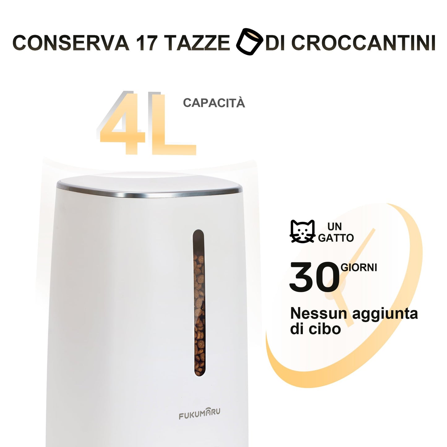 FUKUMARU Distributore Automatico Cibo Gatti, 4L Distributore Cibo Cani con 2 Ciotole in Acciaio Inox, 10 Pasti al Giorno e Controllo del Timer,Consumato per Circa 20 giorni.2.4G WiFi. USB e Batterie