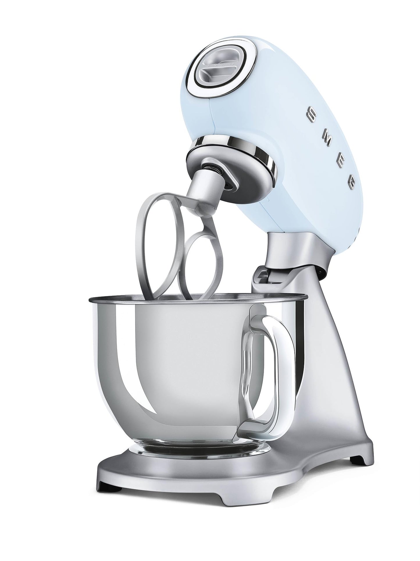 Smeg, Impastatrice Planetaria SMF02PBEU, 10 Velocità, Smooth Start, Ciotola da 4,8 L, Sicurezza Blocco Motore, Frusta Filo, Frusta Piatta, Gancio e Coperchio Versatore in Dotazione, 800W, Azzurro