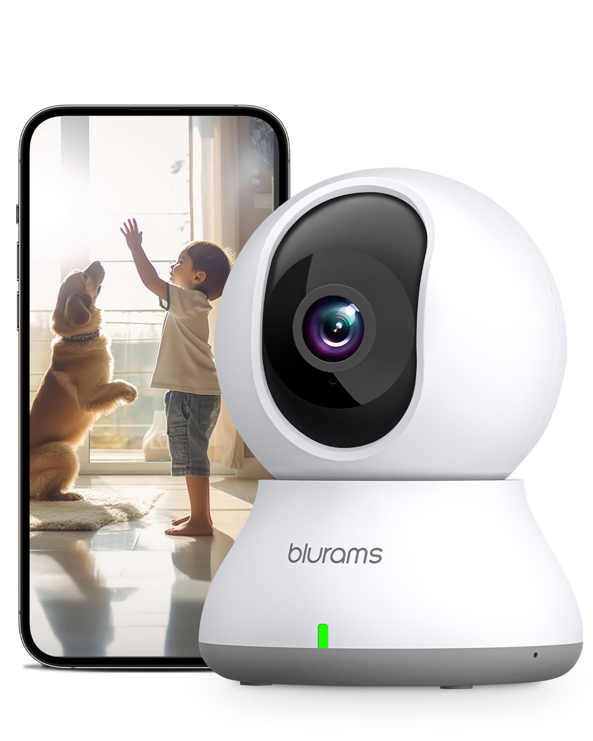 blurams Telecamera Wi-Fi Interno,2K Videocamera Sorveglianza,Rotazione a 360°,Visione Notturna, Tracciamento del Movimento,Audio Bidirezionale Compatibile con Alexa (2,4GHz/5GHz)