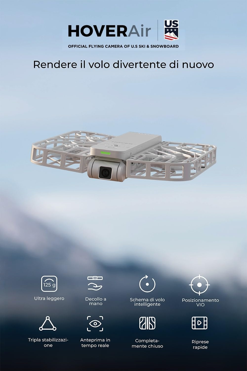 HOVERAir X1 Telecamera Auto-Volante, Video HDR con Drone Tascabile, Decollo sul Palmo, Percorsi di Volo Intelligenti, Follow-me Action Camera con Controllo a Mani Libere, Bianco (Combo)