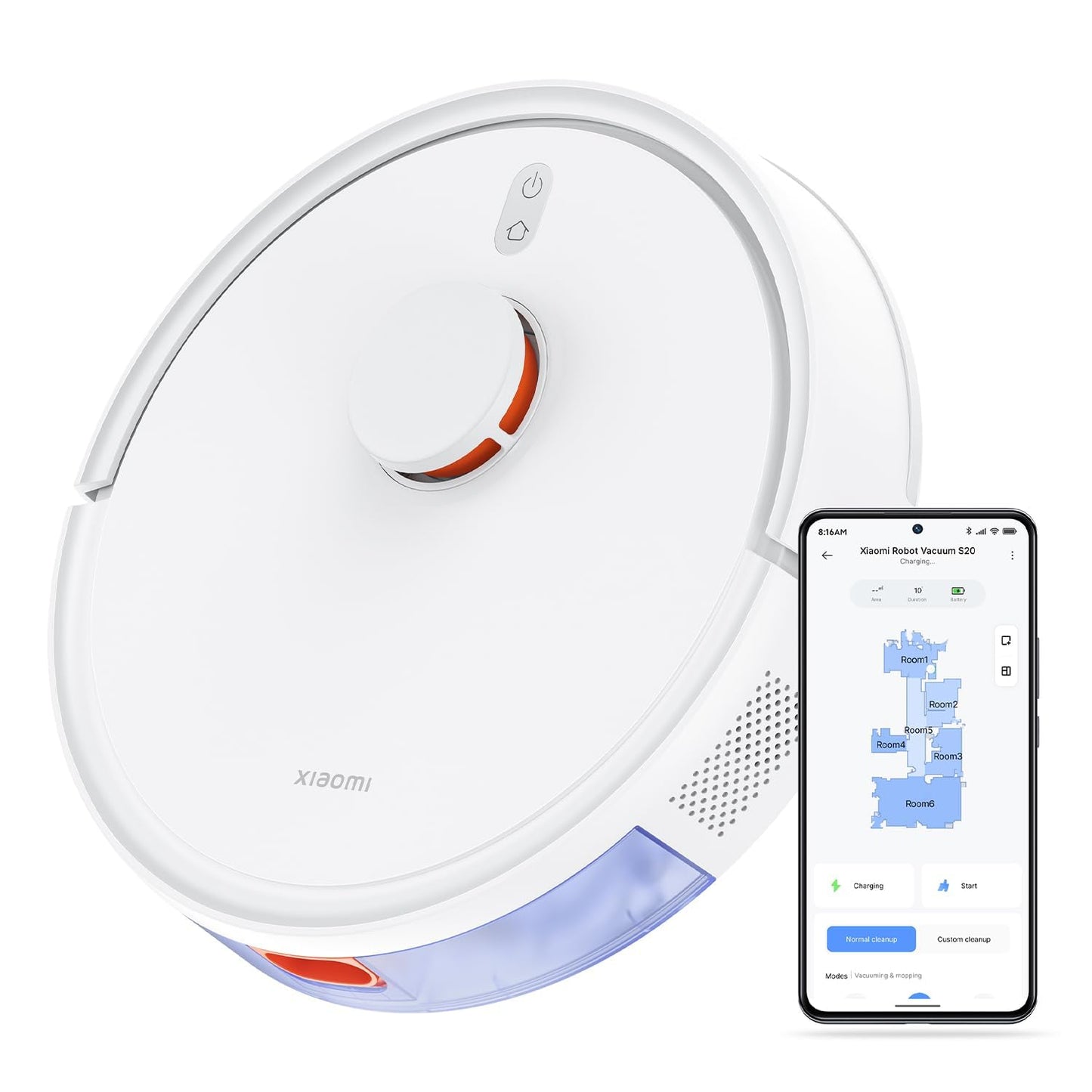 Xiaomi Robot Vacuum S20, Robot Aspirapolvere Lavapavimenti, Aspirazione 5.000 Pa, Sistema Navigazione laser LDS, Ampio contenitore della Polvere e Serbatoio dell'Acqua, Controllo Vocale e App