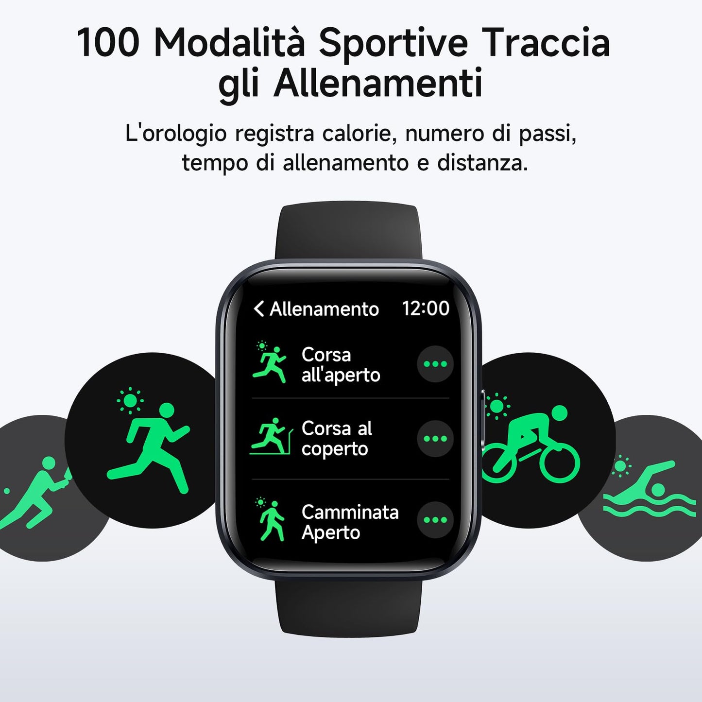 Smartwatch Uomo Donna con Chiamate Bluetooth, Alexa Integrato, 1.8” Orologio Smartwatch con 100 Sportive/Cardiofrequenzimetro/Sonno/SpO2, Impermeabil IP68 Fitness Tracker per iOS Android Regalo, Nero