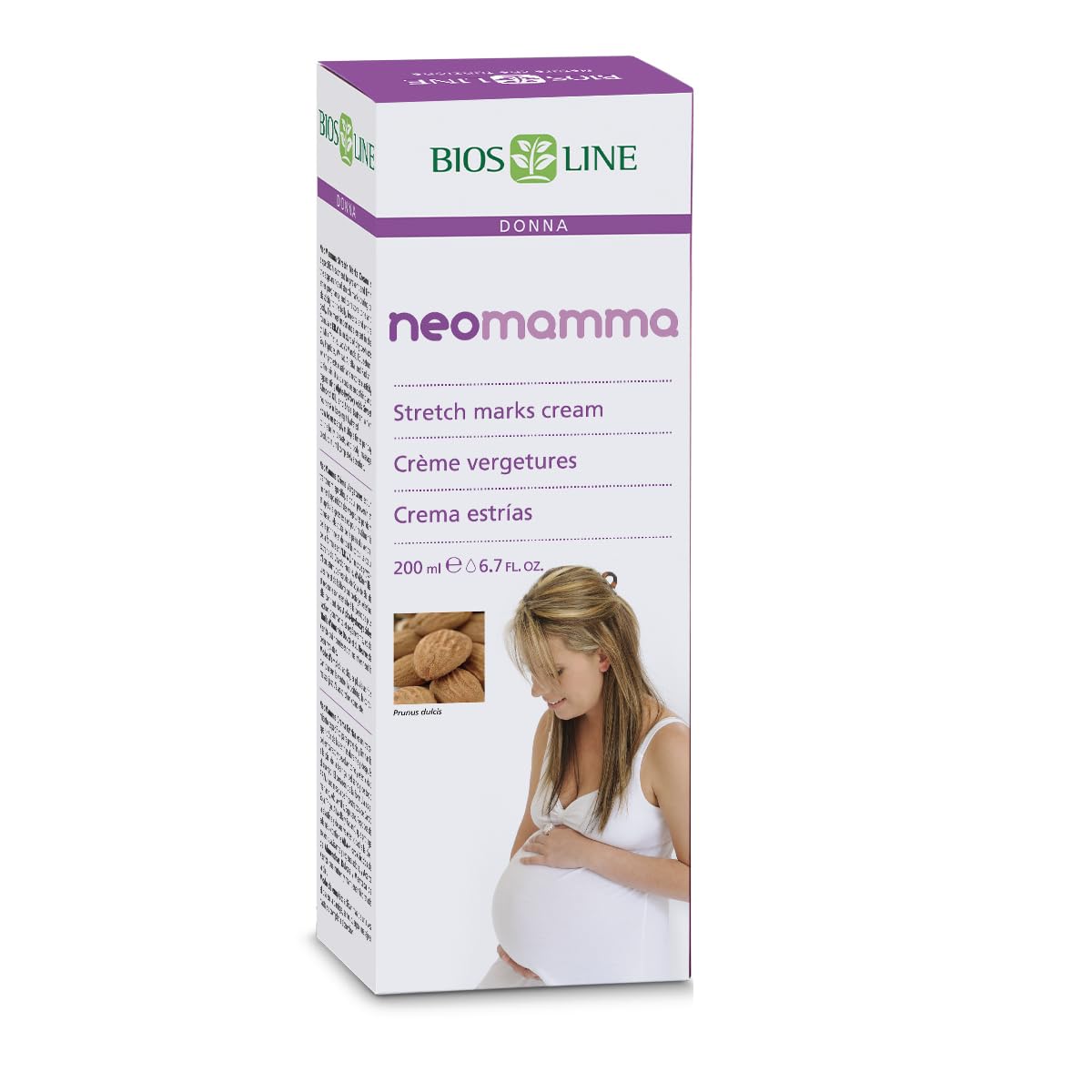 BIOS LINE NeoMamma Crema Smagliature Gravidanza, Crema Tonificante e Elasticizzante con Olio di Mandorle Dolci e Burro di Karité, 200ml