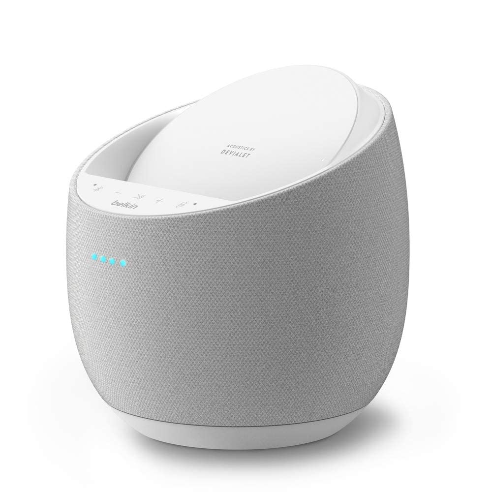 Belkin Altoparlante Intelligente Hi-Fi + Caricabatteria Wireless SoundForm Elite (Alexa, Bluetooth, AirPlay2, Acustica Devialet), Bianco